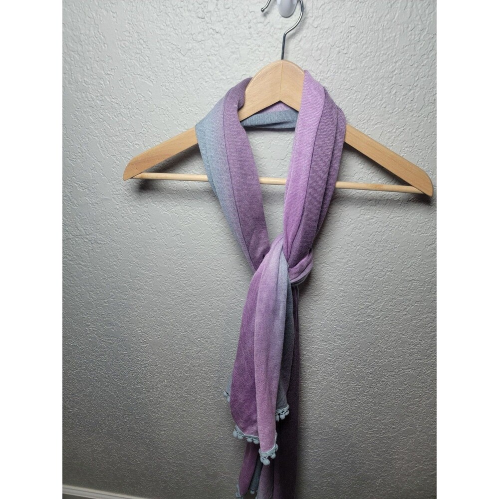 Spiering Styles Purple Gray Ombre Scarf Wrap Shawl Pom Pom Trim Lightweight